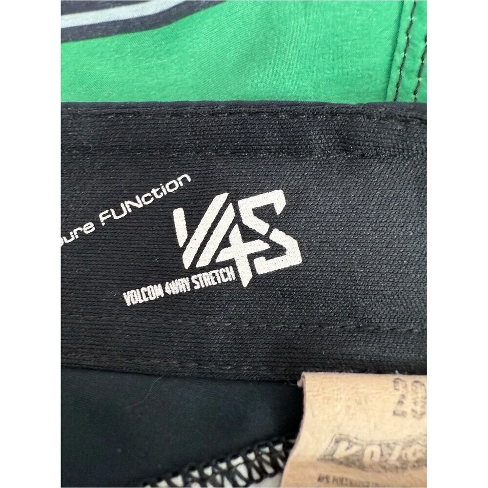 Volcom board shorts surf Green Black Neon Yellow Striped Board Shorts
